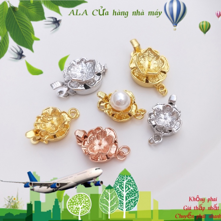 💖Trang sức DIY phụ kiện💖18K dây chuyền mạ vàng bán lỗ ngọc trai hoa khóa DIY vòng đeo tay dây chuyền trang sức đầu tiên liên kết các khóa
