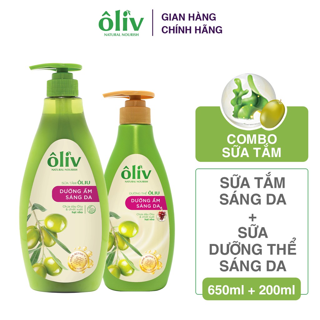 Combo Sữa Tắm Ôliv Dưỡng Ẩm Sáng Da 650ml + Sữa Dưỡng Thể Ôliv Dưỡng Ẩm Sáng Da 200ml