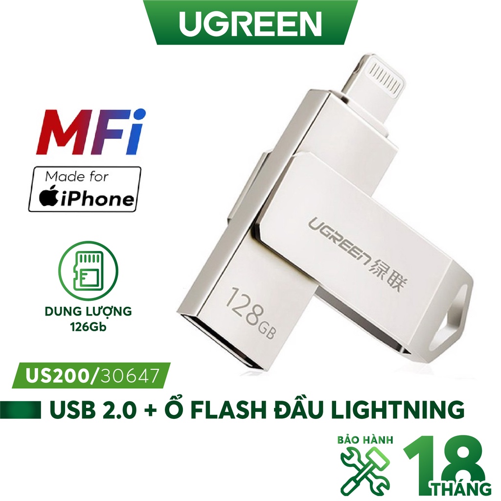 USB 2.0 + Ổ Flash đầu lightning cho iPhone / iPad hỗ trợ 16Gb/32Gb/64Gb/128Gb UGREEN US200