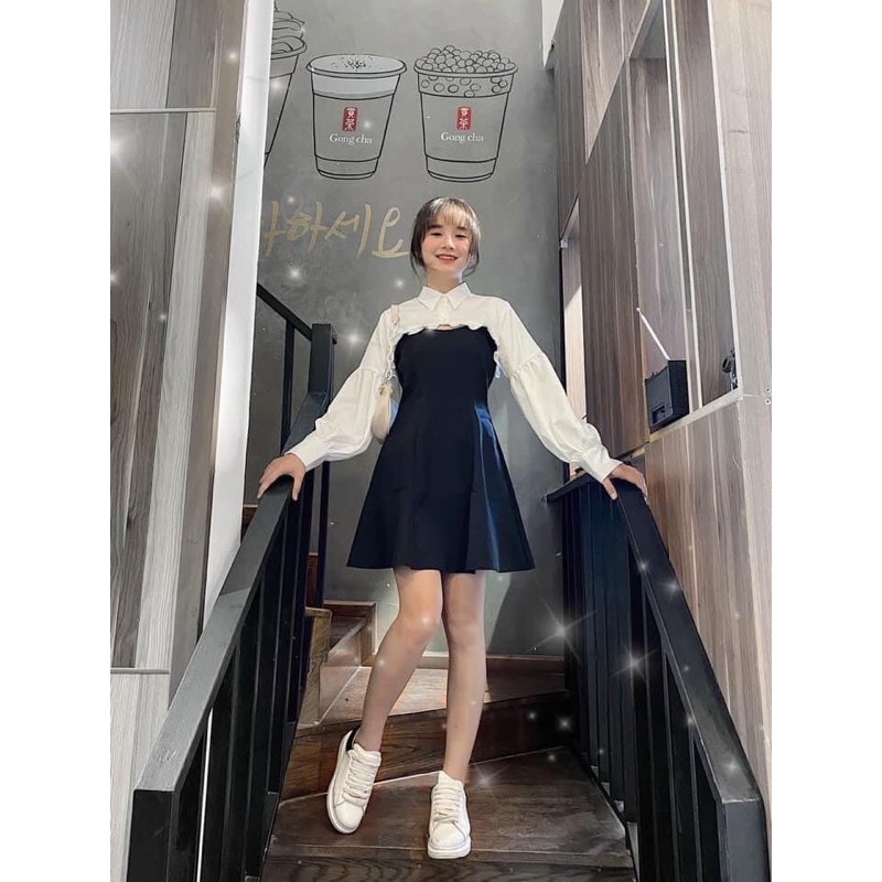 Sét váy xoè 2 dây mix áo croptop siêu hot kèm ảnh thật video | BigBuy360 - bigbuy360.vn