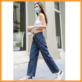Quần Jean Baggy Nữ In Họa Tiết LV - Quảng Châu Cao Cấp - Quần LV nữ - Quần LV ống suông rộng