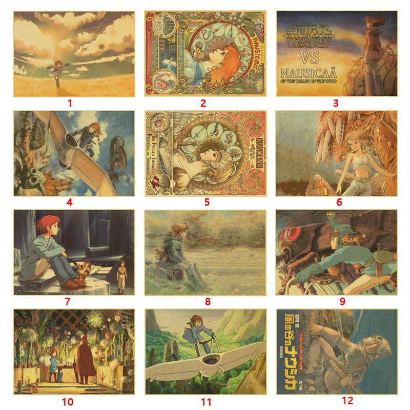 Vintage poster Nausicaa kraft paper retro poster Miyazaki Hayao comic Movie Cafe bar wall Poster decorative painting