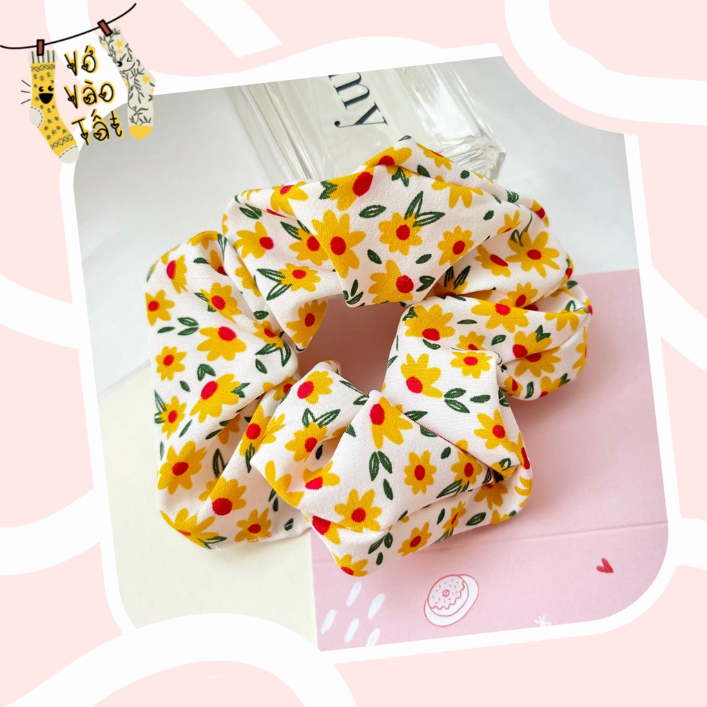 Đồ buộc tóc scrunchies hoa bản to mềm