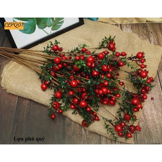 Cành Lựu Đỏ Mini  - cành lựu giả phú quý trang trí nhà cửa
