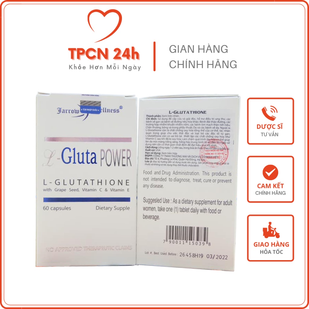 L Gluta Power L-GLUTATHION - Hỗ trợ trắng da, chống oxy hóa, giải độc gan, dự phòng u bướu