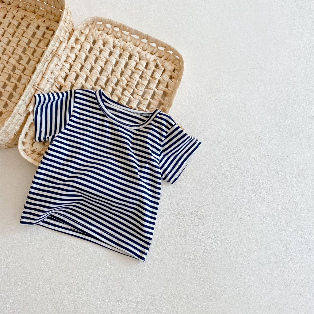 Bộ Áo Liền Quần Denim + Áo Thun Họa Tiết Kẻ Sọc Thời Trang Xuân Hè Dành Cho Bé 2022