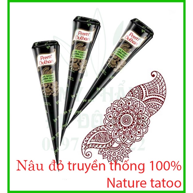 Mực henna săm tạm thời 15 ngày màu nâu 28g prem duhan - mehendi henna cone 28g