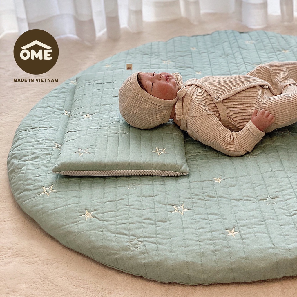 Thảm tròn phong cách Hàn Quốc hình thêu cao cấp chính hãng OME cho bé | Thảm nằm cho bé sơ sinh