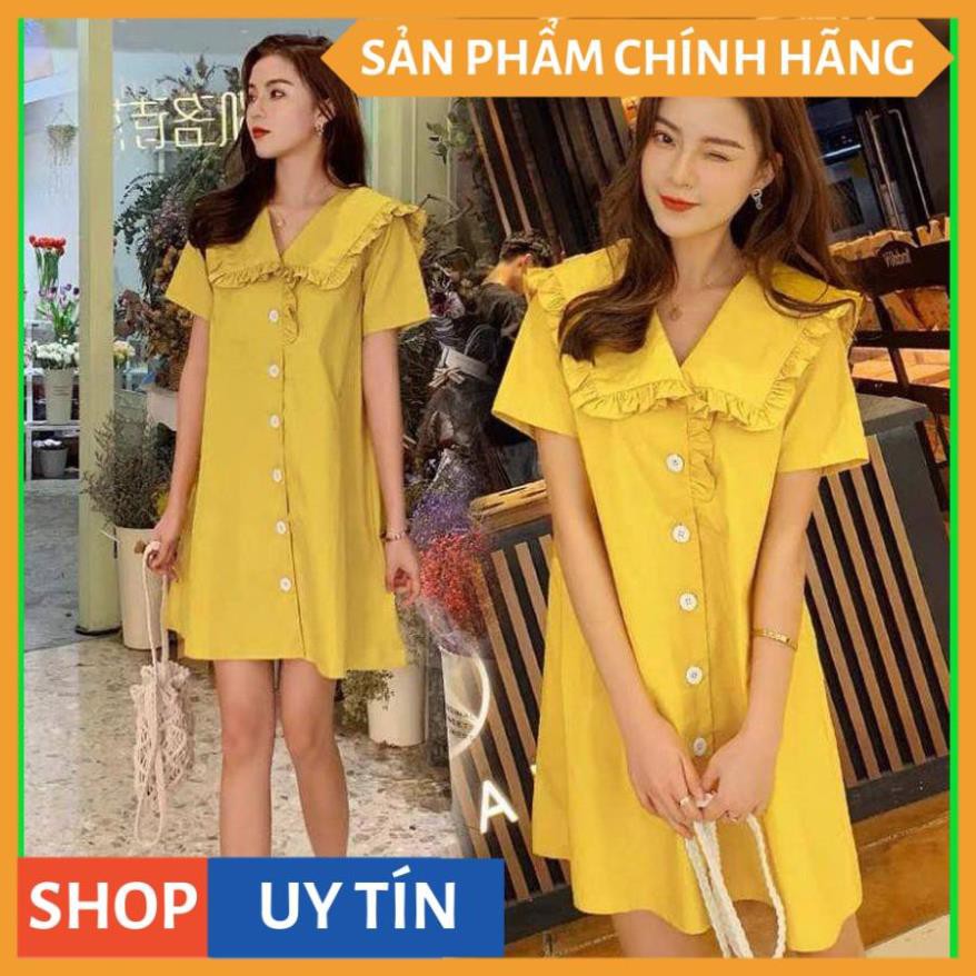 Đầm suông tay ngắn cổ viền bèo nút to, siêu XINH cực hot vừa cập bến giá rẻ vất ngờ nhà Thời Trang VADA (