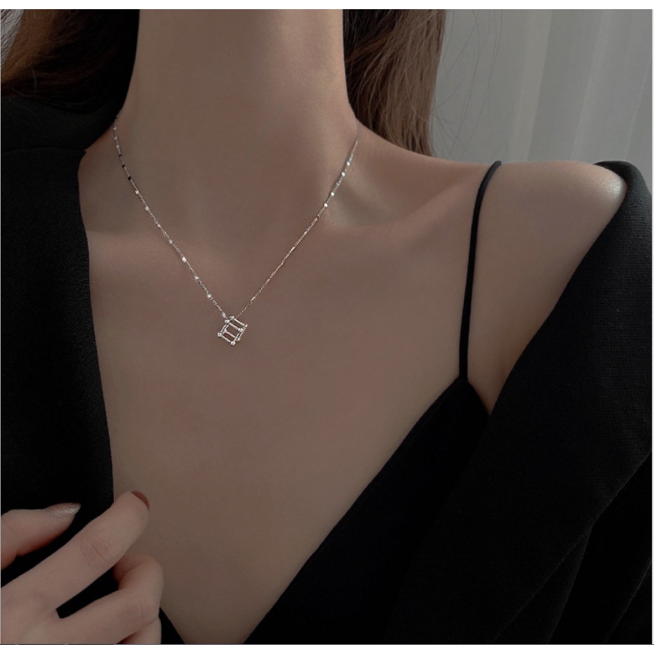 Dây chuyền mặt lập phương, (Full box) vòng cổ titan không đen gỉ DC20