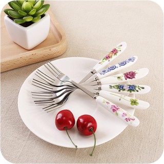 Thìa/Dĩa inox chuôi sứ cao cấp Camellia