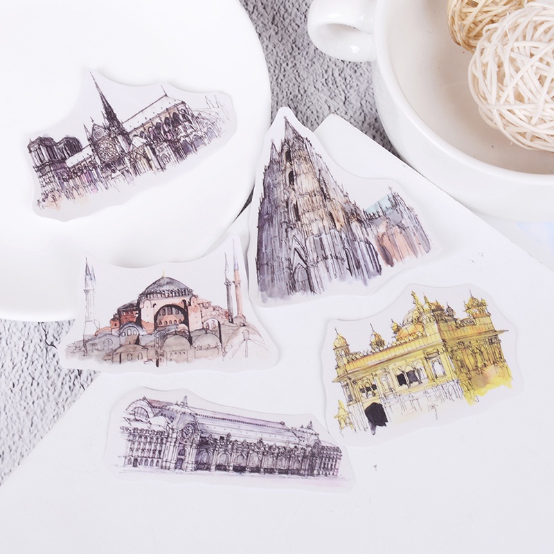 Set 42 Miếng Dán Trang Trí Sổ Tay Diy Hình Tòa Tháp Thế Giới