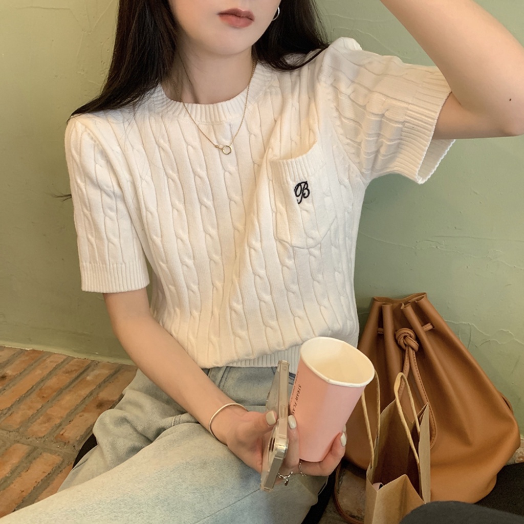 Áo sweater Peppermint 54917 dệt kim tay ngắn thời trang Hàn Quốc mùa thu đông
