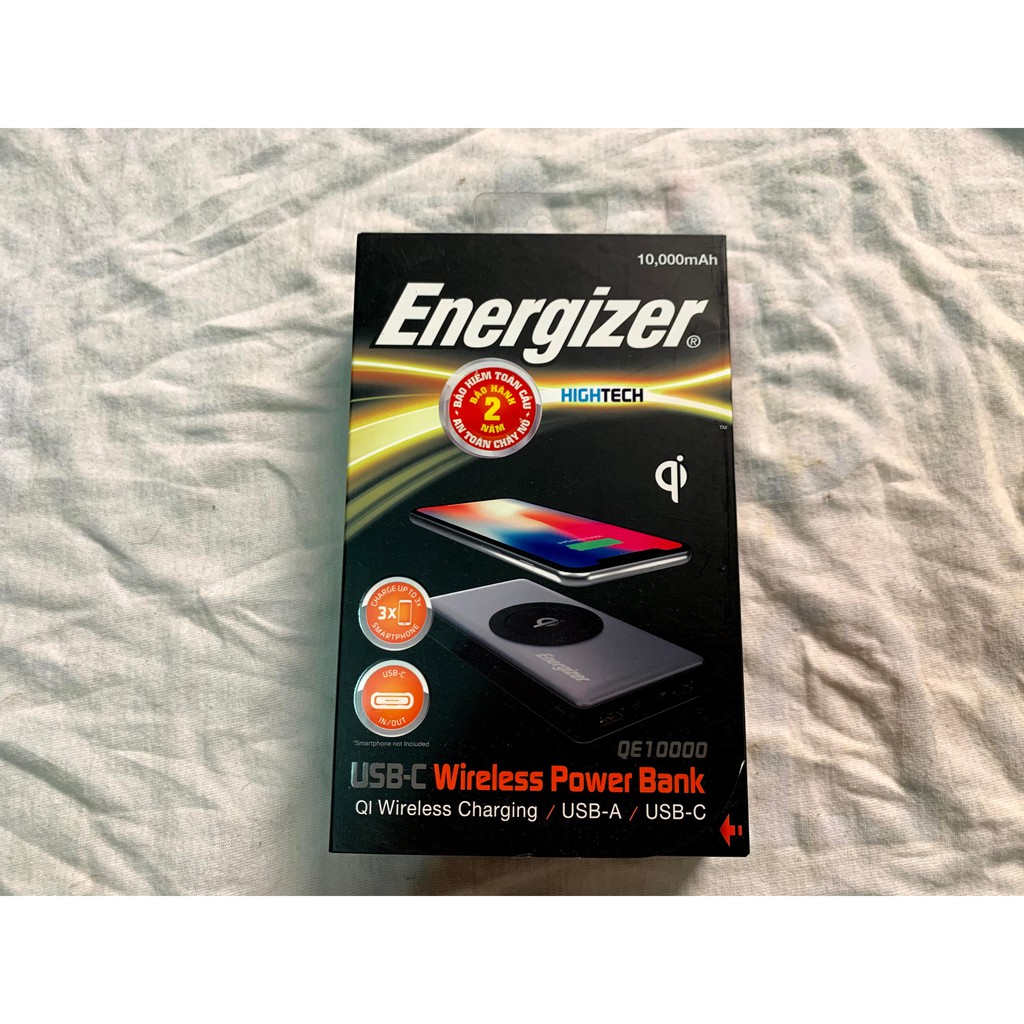Pin sạc dự phòng Energizer QE10000 BÁO XÁM sạc không dây 5W.