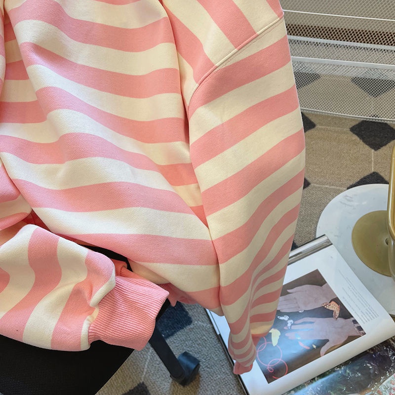 Áo sweater Cổ Tròn Dáng Rộng Họa Tiết Kẻ Sọc Phong Cách Hàn Quốc Thời Trang Thu Đông Mới Cho Nữ