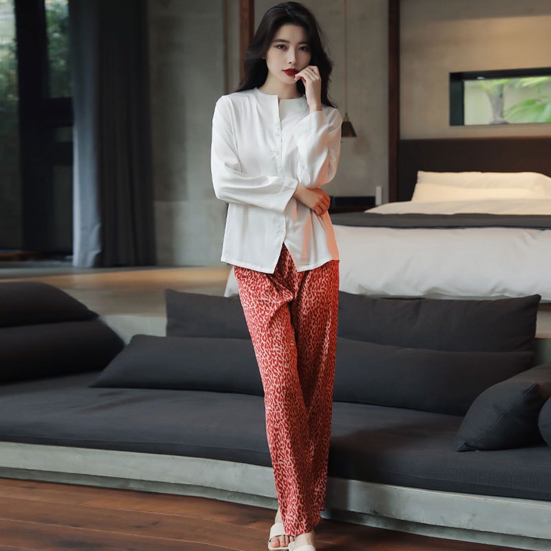 Set đồ ngủ tay dài họa tiết ngựa vằn phong cách Hàn Quốc thời trang thu đông cho nữ