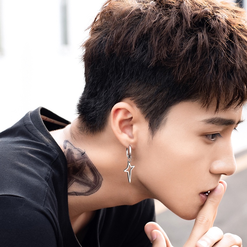 Khuyên Tai Tròn Hình Ngôi Sao Chữ Thập Thời Trang Nam Nữ Merin Gre Earing Màu Bạc Đẹp Cá Tính Titan Không Gỉ