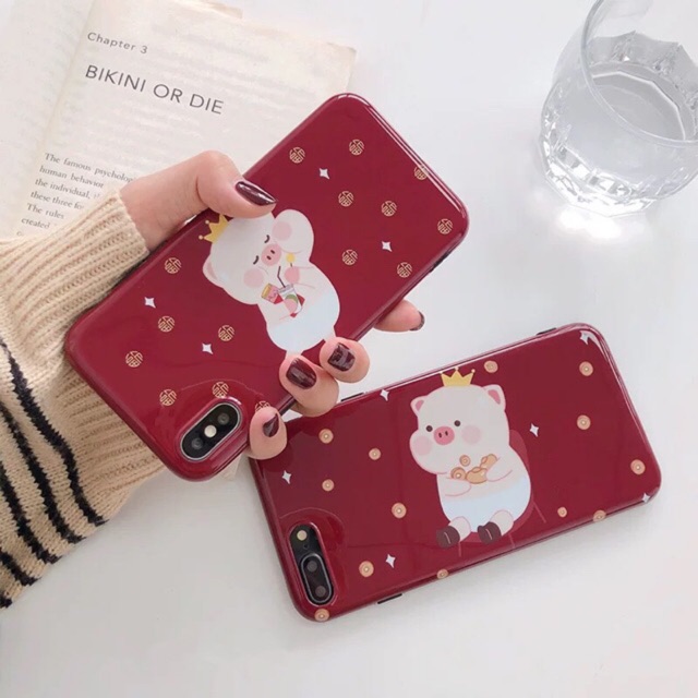 Ốp lưng iphone - Ốp heo đỏ may mắn