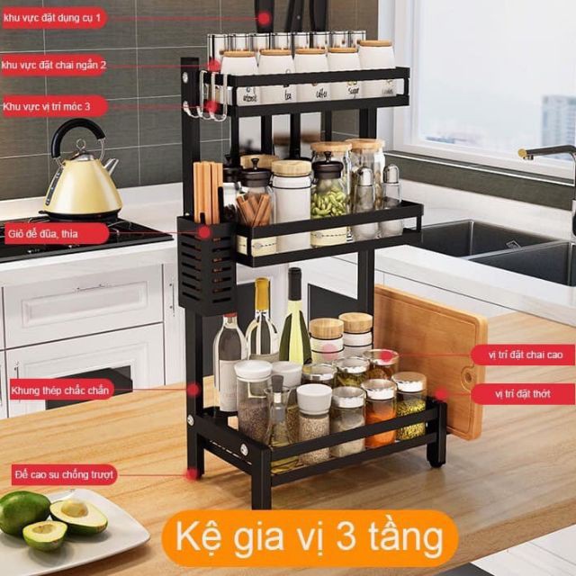 Kệ gia vị 3 tầng chất liệu kim loại cao cấp chống ăn mòn