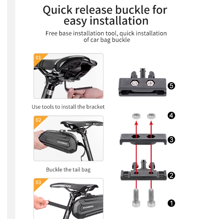 ROCKBROS1.7L Bicycle Bag Waterproof Rear Large Capatity Quick Release Seatpost Shockproof Double Zipper Rear Bag