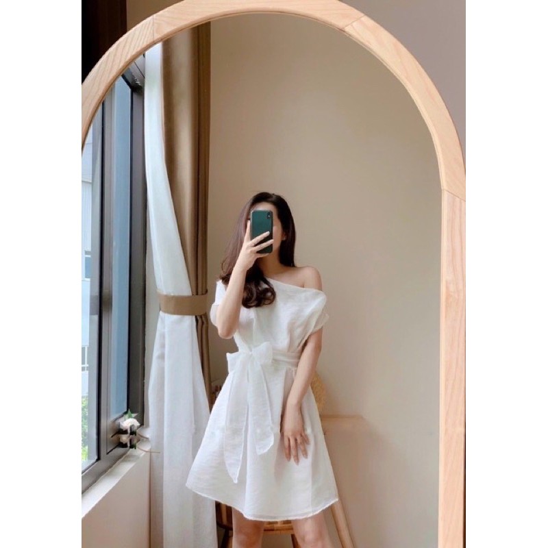 Đầm suông🌷Hình thật 100%🌷Đầm suông lêch vai thắt nơ | BigBuy360 - bigbuy360.vn