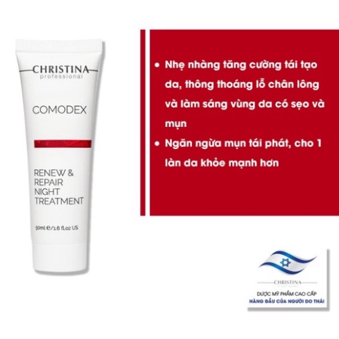 Kem dưỡng ẩm ban đêm Christina giúp phục hồi chuyên sâu tái tạo da dầu mụn 50ml Comodex Renew &amp; Repair Night Treatment
