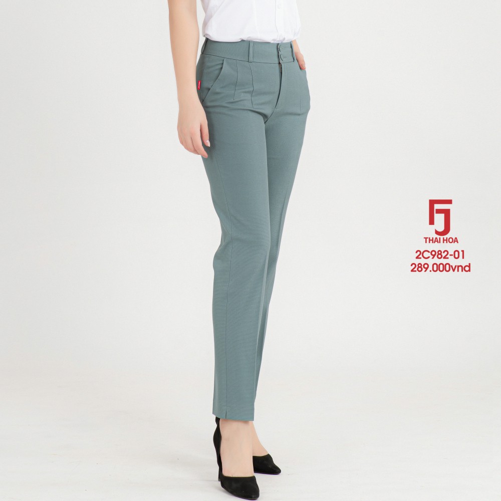 Quần tây nữ công sở bigisize màu xanh ngọc 9 tấc trơn Thái Hoà 2c982-01-01