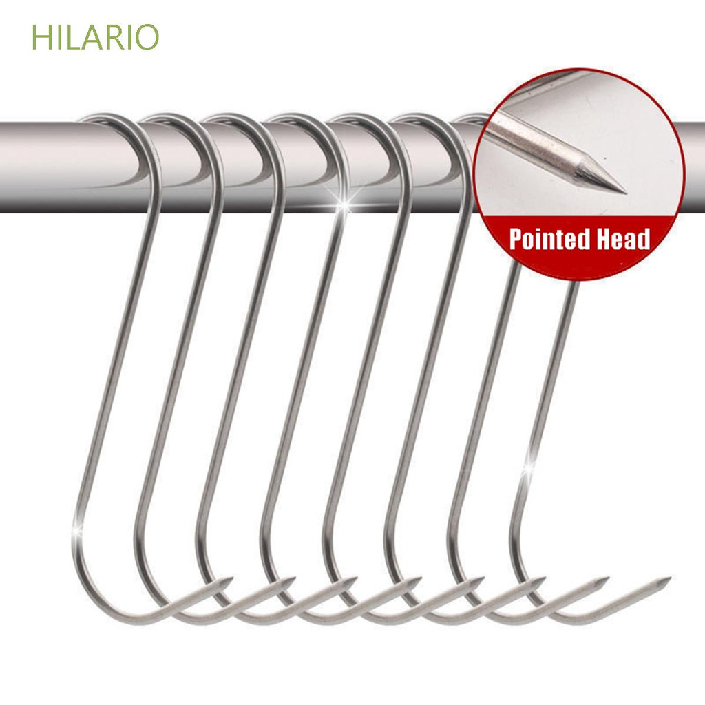 HILARIO 10Pcs Hanger Roast Rack Meat Hooks Butcher Sausage Stainless Steel Kitchen Bacon Meat Processing BBQ Tools