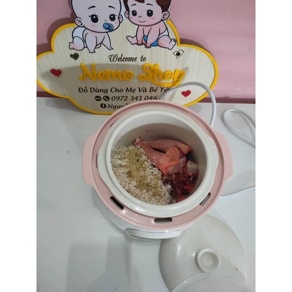 🎁Combo ăn dặm nồi nấu cháo chậm BEAR 0,8l và máy xay HATTIECS 0,3l bản 6 lưỡi xay