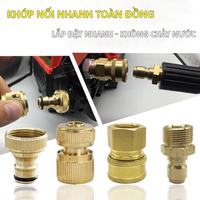 Combo 2 khớp nối nhanh ra - vào cho máy rửa xe áp lực cao, đầu nối nhanh đầu ra + vào   (chống xoắn dây 22mm) C0004-3+4