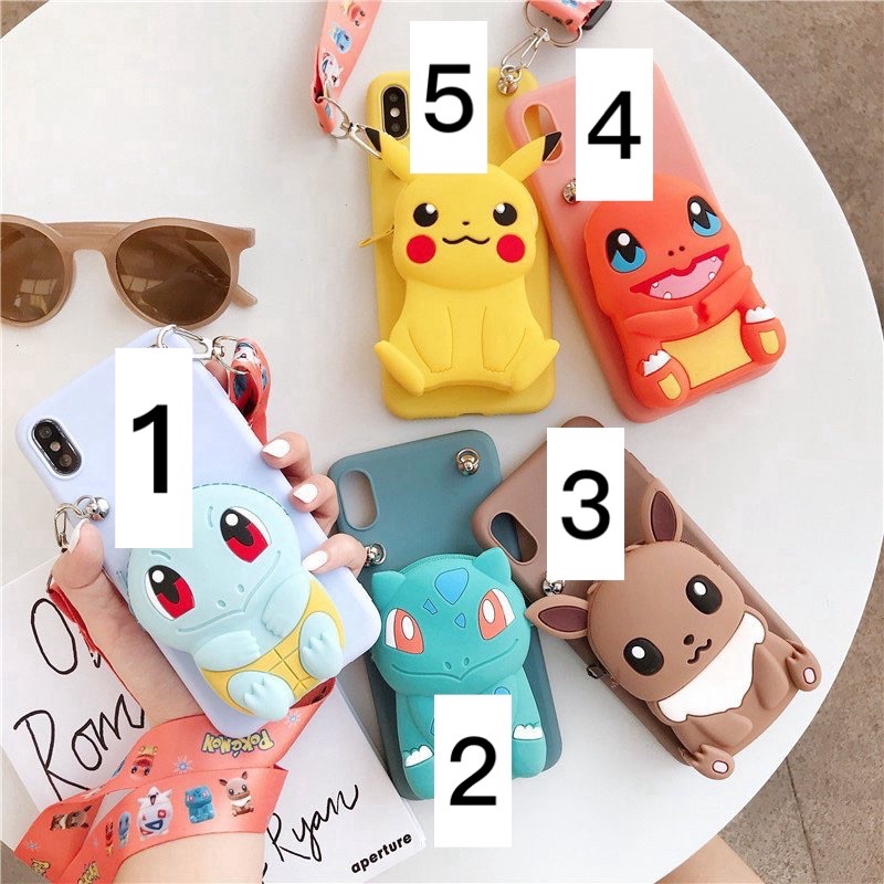 Ốp iPhone XsMax/11/11Pro/11ProMax Silicon Hình Pokemon Kèm Ví Và Dây Đeo