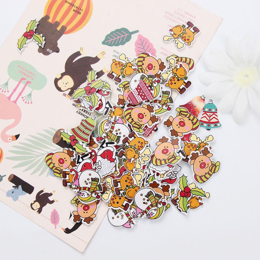 Set 50 Nút Gỗ Họa Tiết Giáng Sinh / Năm Mới / Ông Già Noel Làm Scrapbook Thủ Công