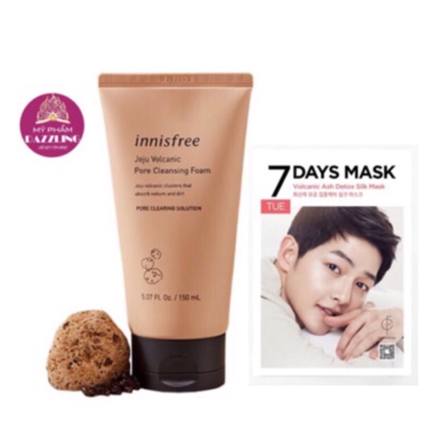 Combo Sữa Rửa Mặt + Mặt Nạ Chiết Xuất Tro Núi Lửa Innisfree Jeju Volcanic Mẫu Mới