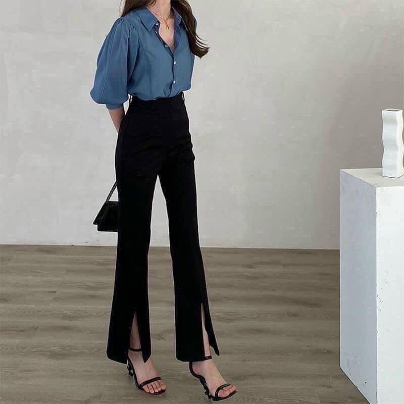 LARUE PANTS / QUẦN TÂY NỮ ỐNG LOE XẺ GẤU CẠP CAO TÔN DÁNG ( may theo số đo)