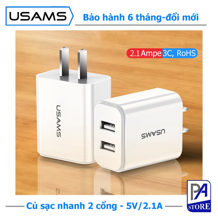 Củ Sạc Nhanh 2 Cổng 5V/2.1A - Hàng Chất Lượng Cao USAMS