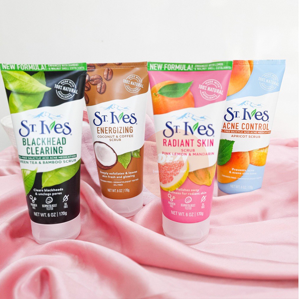 Sữa Rửa Mặt Tẩy Tế Bào Chết St ives CHÍNH HÃNG - Srm Tẩy Da Chết Mặt Giảm Mụn Đầu Đen Clear Scrub Trắng Da