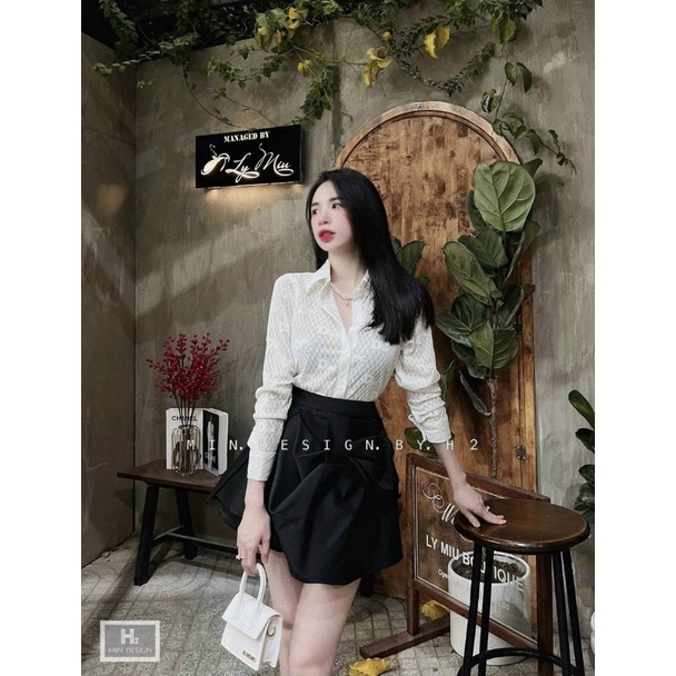 Áo Sơmi dài tay ren Di or mềm mịn 2 màu Trắng Be da