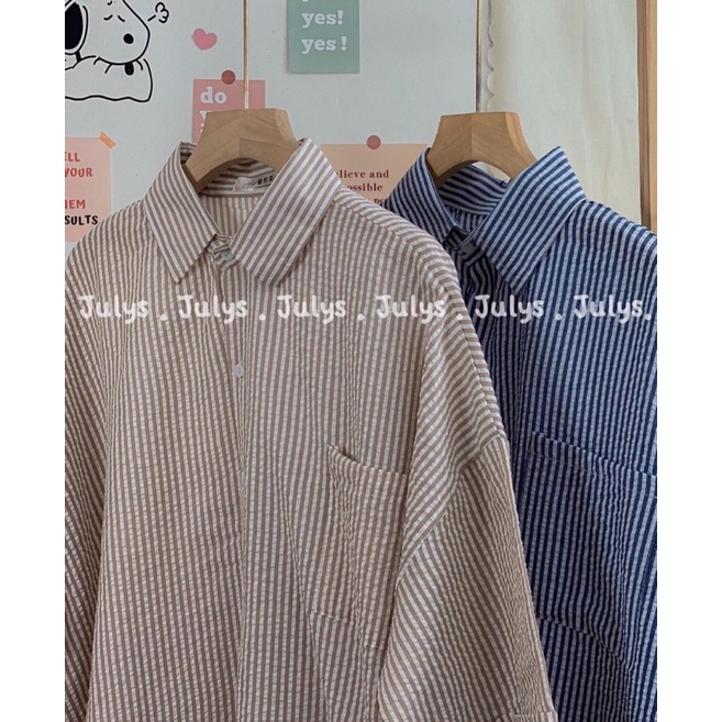 [SIEU SALE] Sơ mi kẻ tay lỡ cổ sơ mi 2 màu be-xanh (hàng có sẵn) | BigBuy360 - bigbuy360.vn