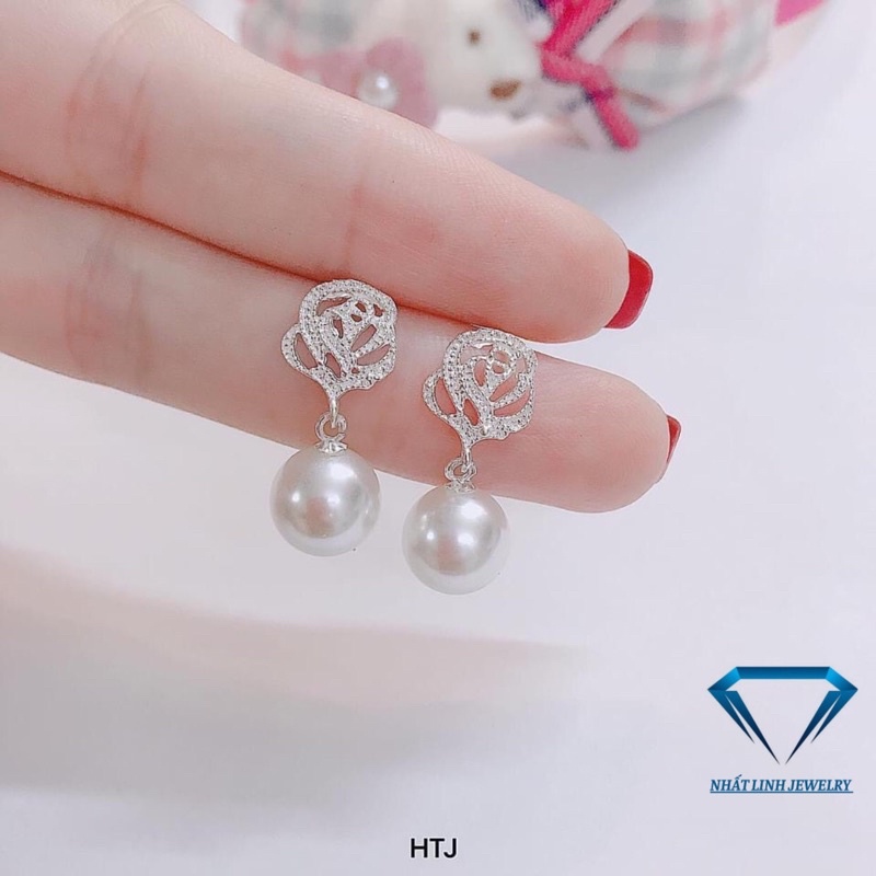 Xả kho Bông tai hoa gắn hạt châu chuẩn bạc ta cực đẹp - Kho sỉ bạc Nhất Linh