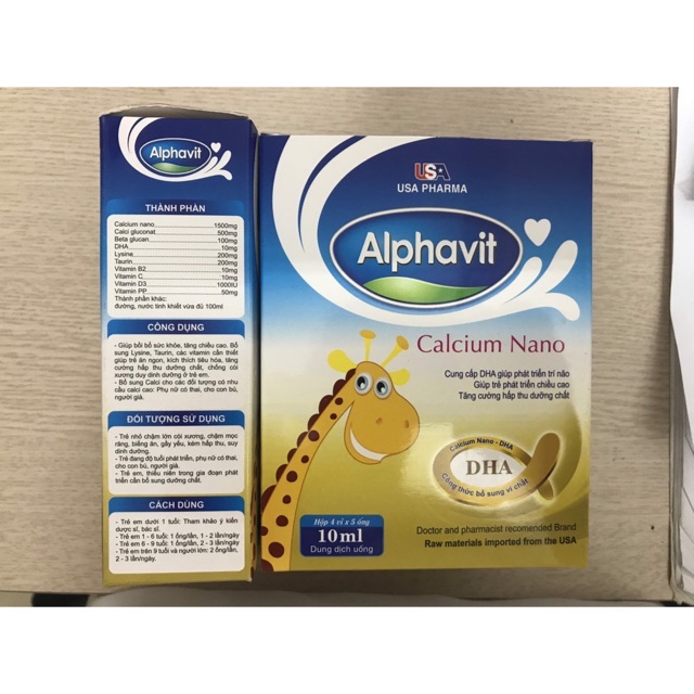 Alphavit canxi Calcium Nano USA (hộp 20 ống)