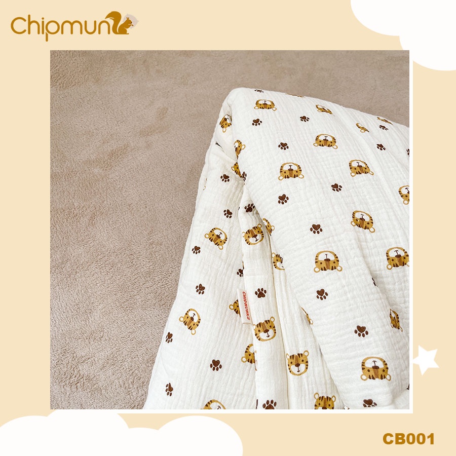 Chăn bông xô muslin, lõi bông thông minh thiết kế liền vỏ CHIPMUNK cho bé 0-5 tuổi, Độ dày 2cm