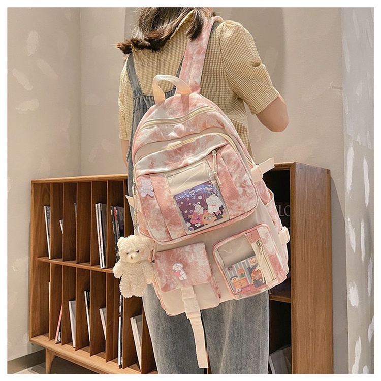 Balo MLNA chất vải canvas phối màu độc đáo tặng kèm phụ kiện sticker và móc gấu
