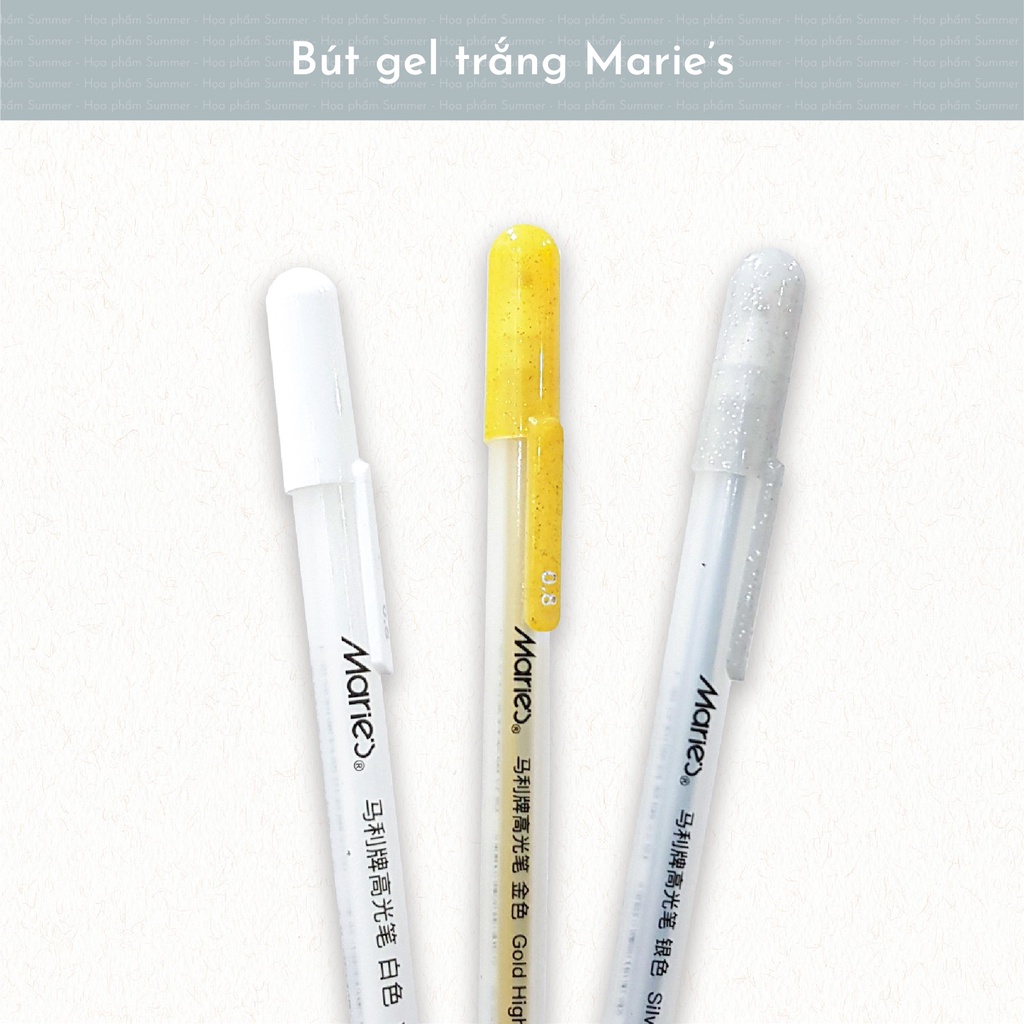 [Mã LIFEBOOK2 giảm 10% đơn 0Đ] Bút trắng Marie's - Bút gel trắng/vàng/bạc -Gold/Silver/White ink