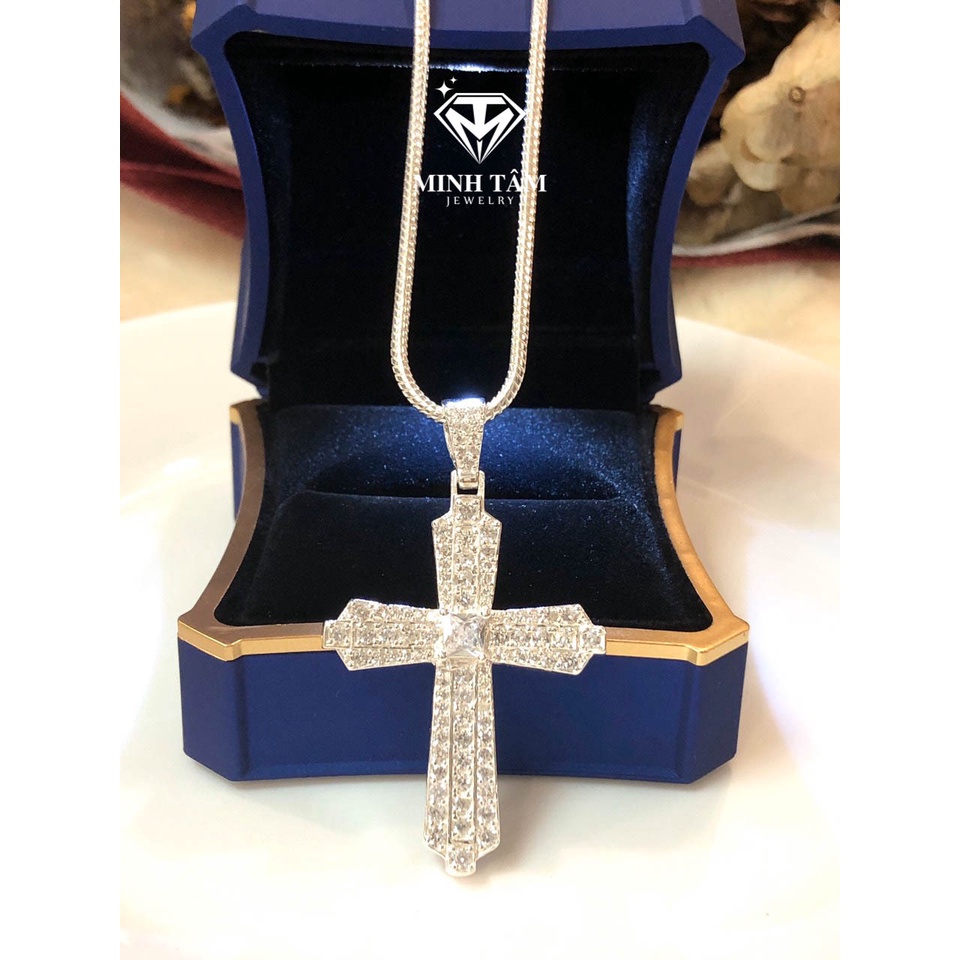 Mặt dây chuyền chữ Thập bạc ta đính đá cho nam mẫu mới Minh Tâm Jewelry