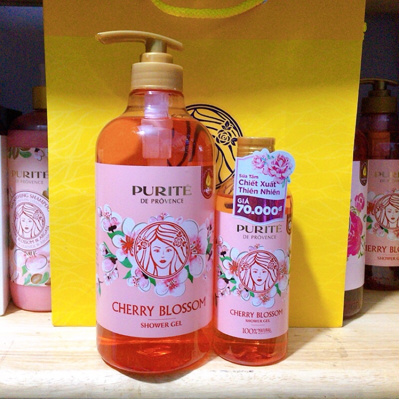 Combo Sữa tắm mềm mịn Purite 850ml+ Sữa tắm mềm mịn cherry Purite 250ml