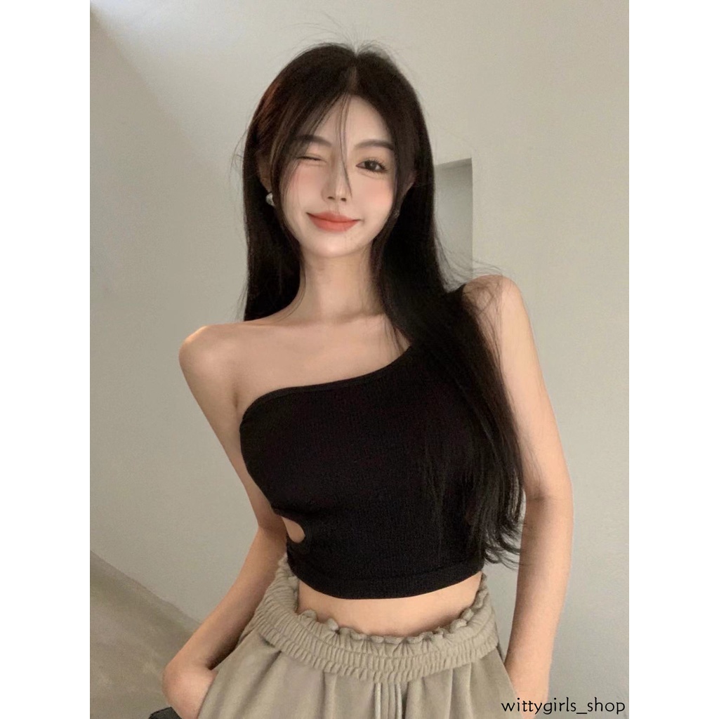 Wittygirls_shop | Áo Hai Dây Ôm Dáng Thiết Kế Lệch Tà Sành Điệu