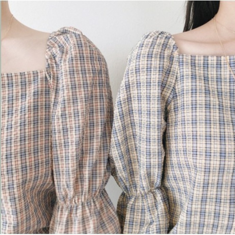 Áo kiểu phối sọc caro phong cách thời trang Hong Kong cá tính cho phái nữ | BigBuy360 - bigbuy360.vn