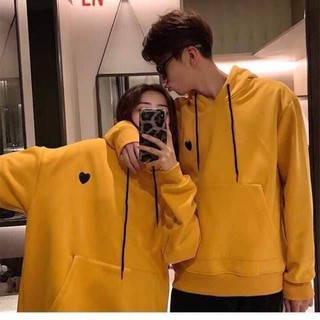 Áo đôi hoodie nỉ thu đông tim đen nhỏ ép nổi ( combo 2 áo)