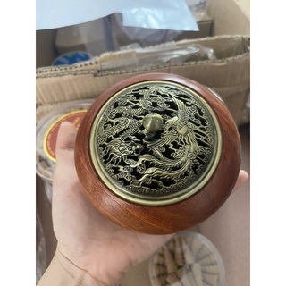 Lư Xông trầm hương bằng gỗ hương, dụng cụ đốt trầm, lư đốt trầm nắp đồng .