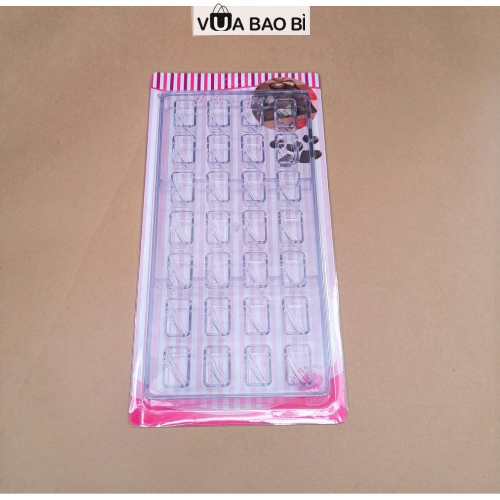 Khuôn socola hình chữ nhật bằng nhựa cứng-Vua Bao Bì, khuôn socola 28 viên hình chữ nhật